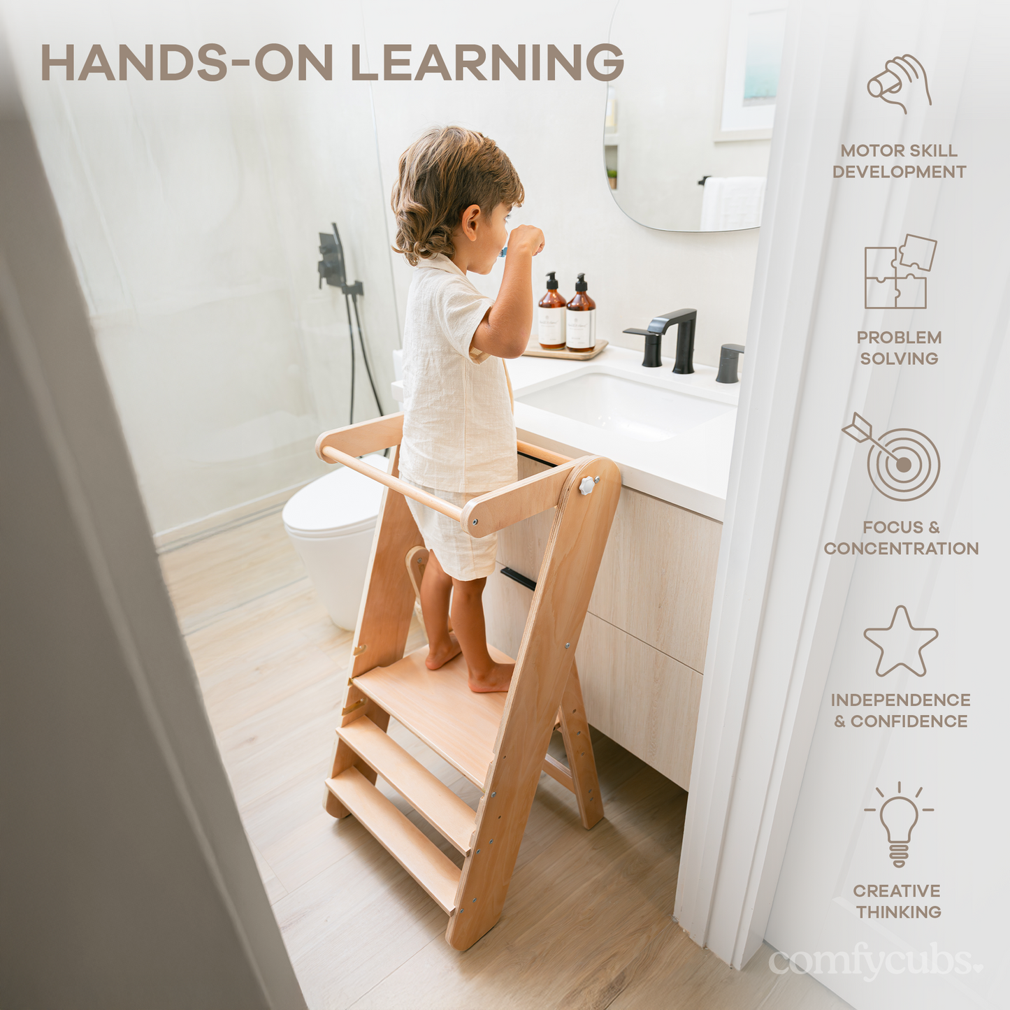 Kids Step Stool for Ages 3+ in Natural Wood