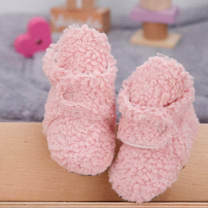 Non-Slip Sole, Organic Cotton Inner Lining,Newborn Shoes ,Tedy Booties, Pink Baby Booties