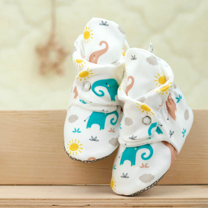Organic Cotton Baby Booties, Non-Slip Sole, Cotton Newborn Booties Home Nursery Shoes, Elephant