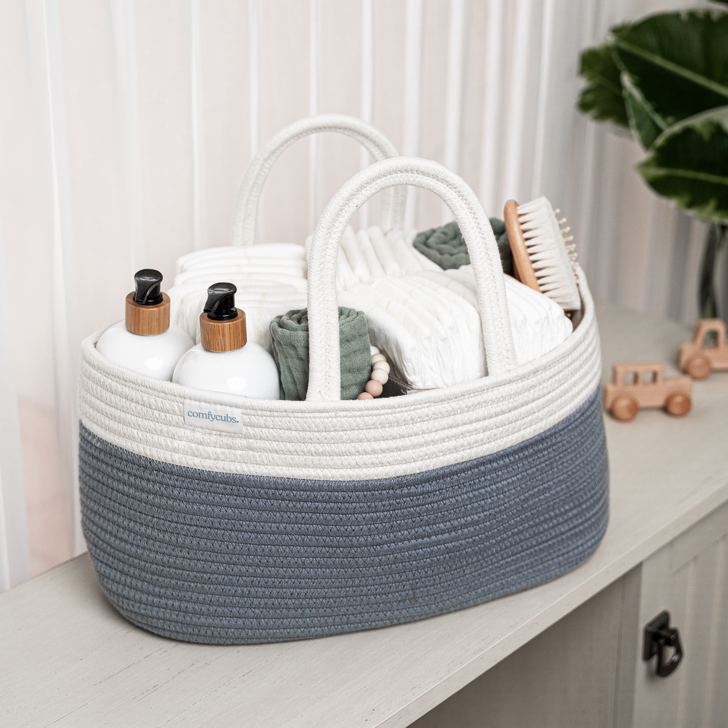 Rope Diaper Caddy in Pacific Blue