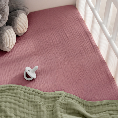 Muslin Cotton Bassinet Sheets, 2 Pack in Mauve and Blush