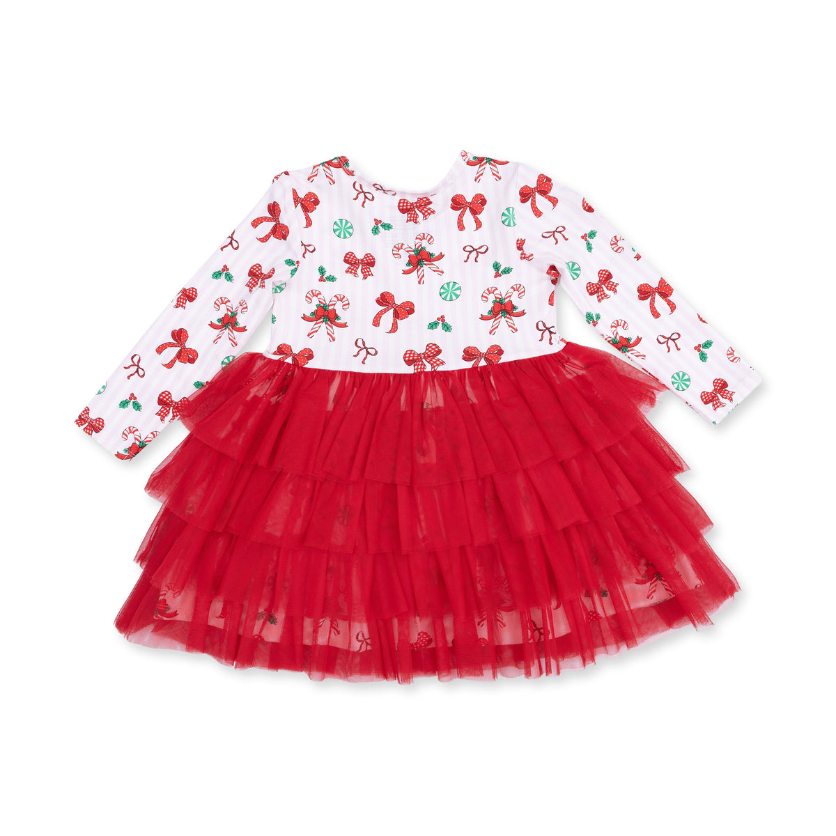 Bows & Candy Canes - Bamboo - Twirly Long Sleeve Tutu Dress and Cartwheel Short
