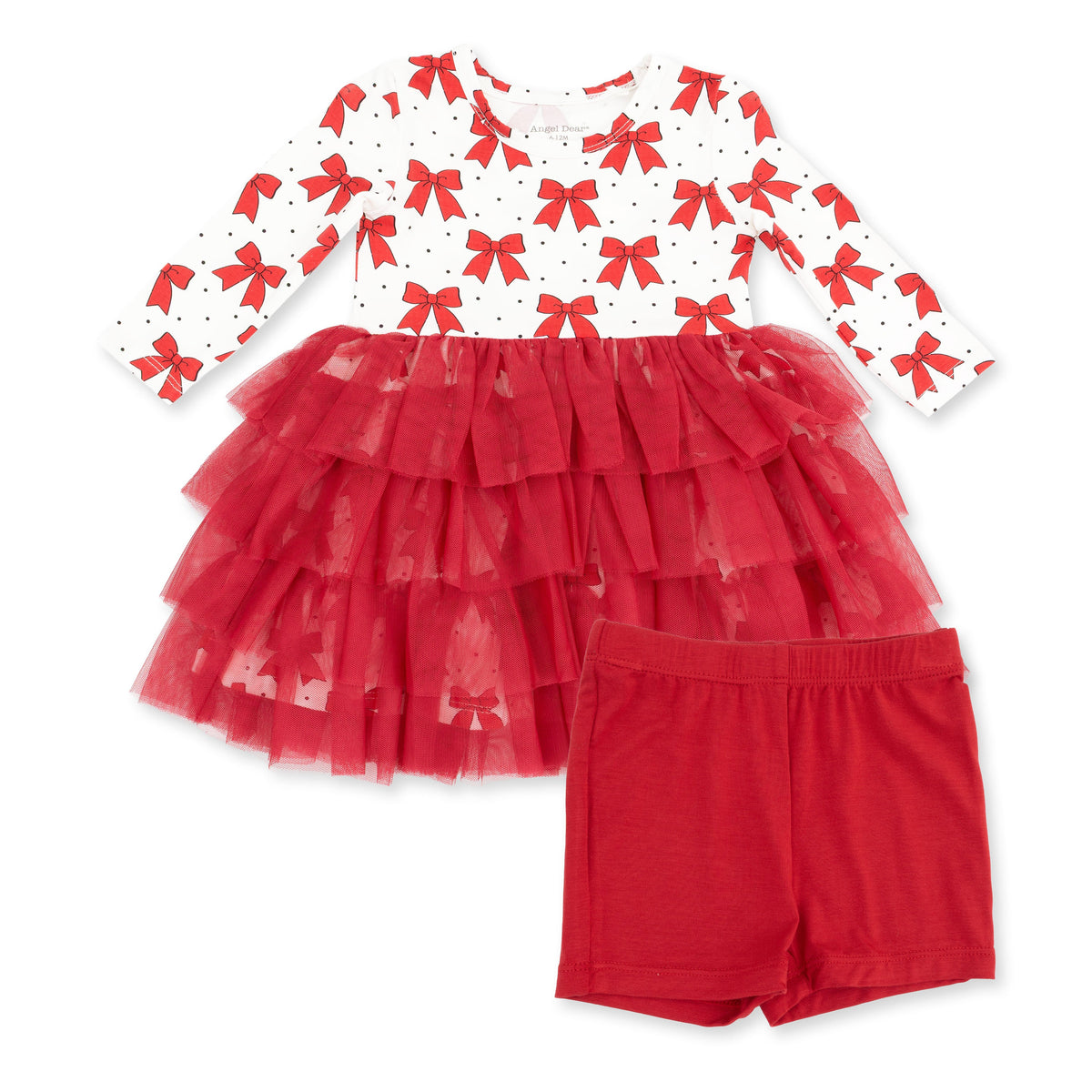 Festive Bows - Bamboo - Twirly Long Sleeve Tutu Dress and Cartwheel Short