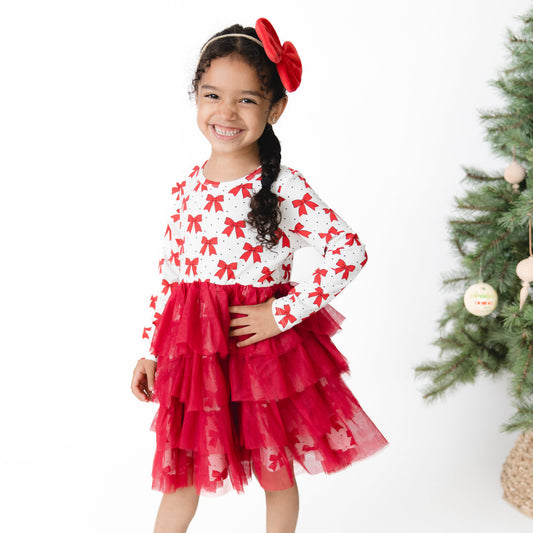Festive Bows - Bamboo - Twirly Long Sleeve Tutu Dress and Cartwheel Short