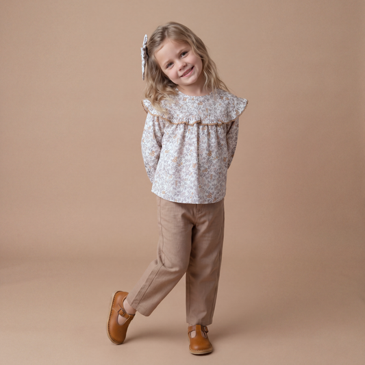 Organic Ruffle Cotton Blouse - Ivy