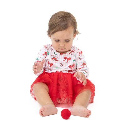 Bows & Candy Canes - Bamboo - Long Sleeve Tutu Bodysuit Dress
