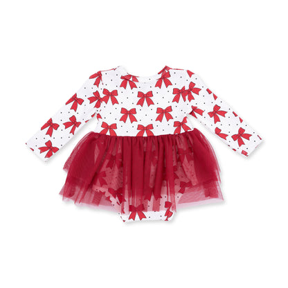 Festive Bows - Bamboo - Long Sleeve Tutu Bodysuit Dress