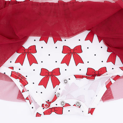 Festive Bows - Bamboo - Long Sleeve Tutu Bodysuit Dress