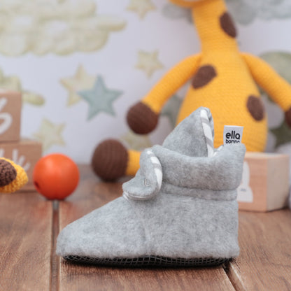 Anti-Slip Sole, Fleece Baby Booties, Newborn Home Booties, Sweat Proof Organic Cotton Lining, Gray