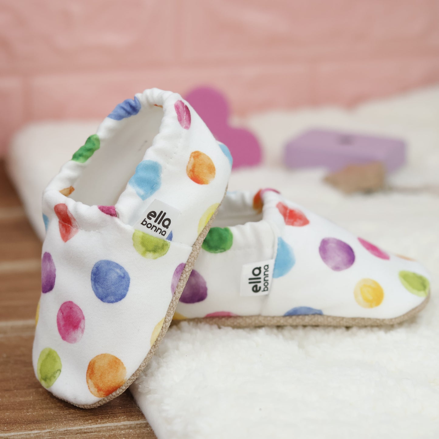 Ella Bonna Non-Slip Sole Color Dots Baby Booties, Home Boot Slippers Nursery Shoes