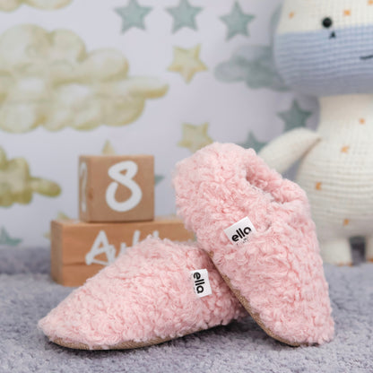 Tedy Baby Booties House Slippers, Non-Slip Sole, Organic Cotton Lining, Home Nursery Shoes Pink