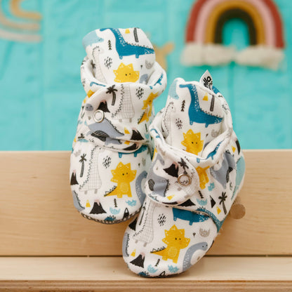 Organic Cotton Baby Booties, Non-Slip Sole, Cotton Newborn Booties Home Nursery Shoes, Dinosaur