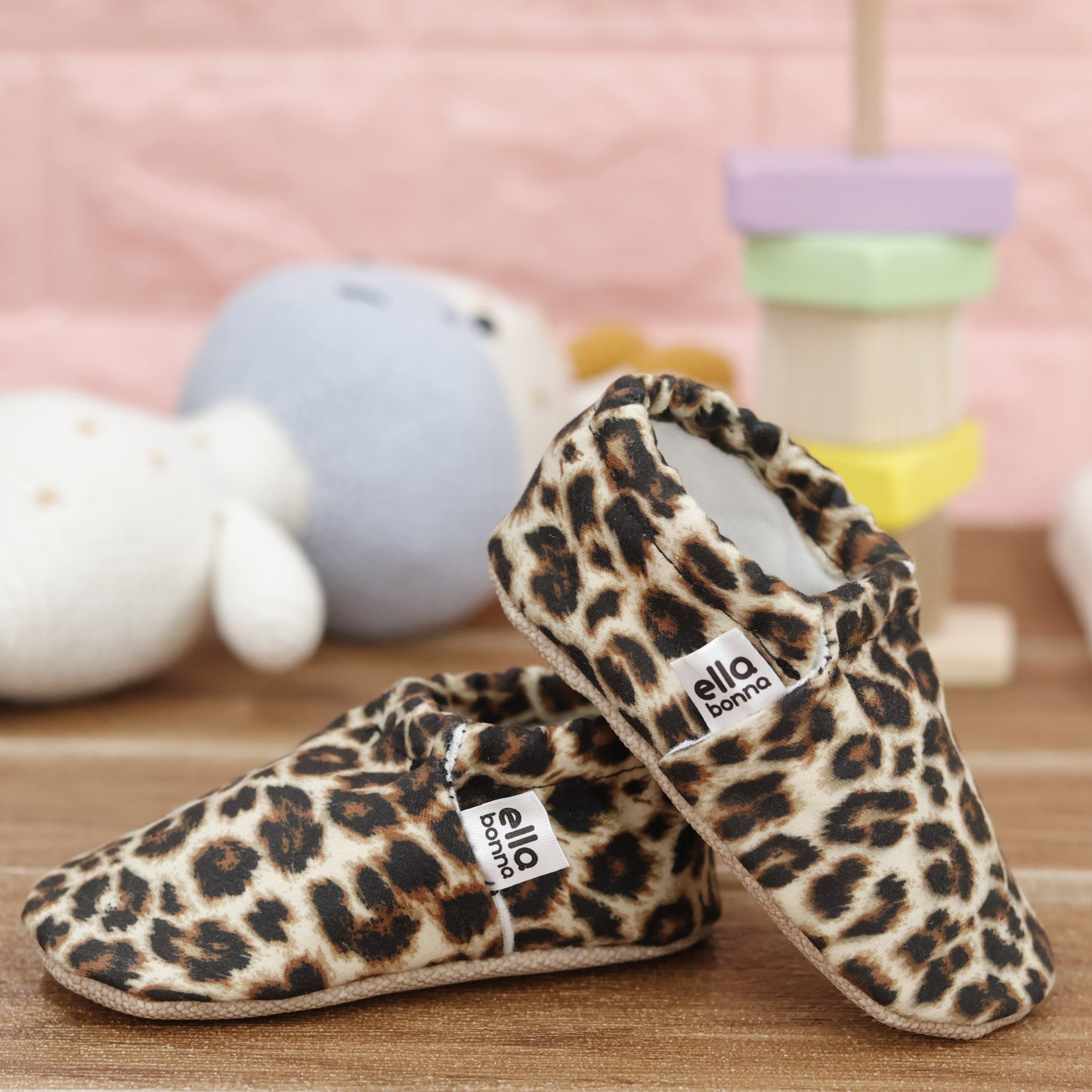 Ella Bonna Non-Slip Sole Leopard Patterned Baby Booties, Home Boot Slippers Nursery Shoes