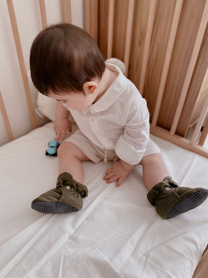 Organic Cotton Baby Booties, Non-Slip Sole, Cotton Newborn Booties Home Nursery Shoes, Khaki