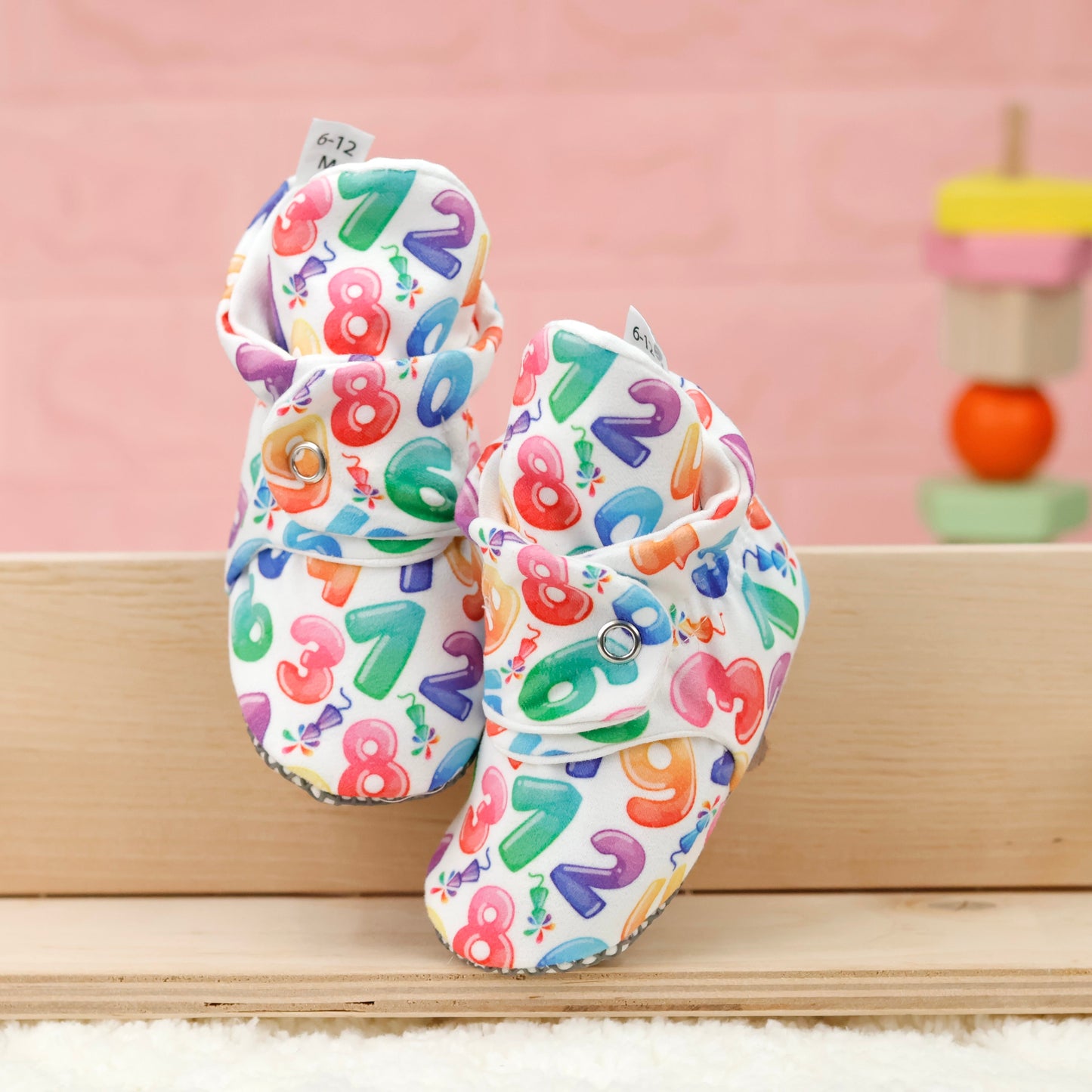 Organic Cotton Baby Booties, Non-Slip Sole, Cotton Newborn Booties Home Nursery Shoes, Numbers