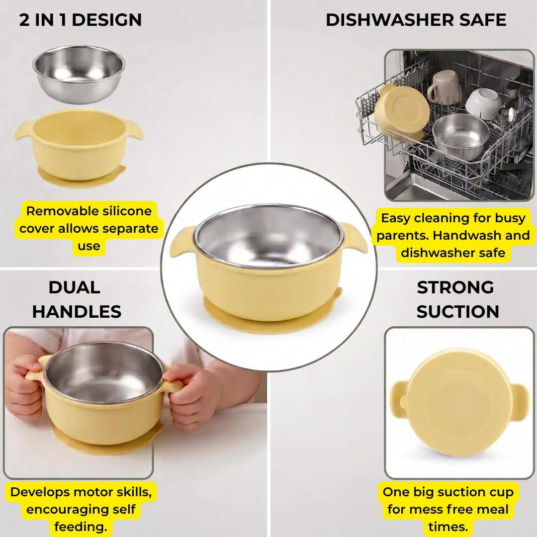 Stainless Steel Suction Bowl Set of 2 (Butter Yellow & Baby Blue)