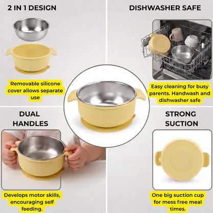 Stainless Steel Suction Bowl Set of 2 (Butter Yellow & Baby Blue)