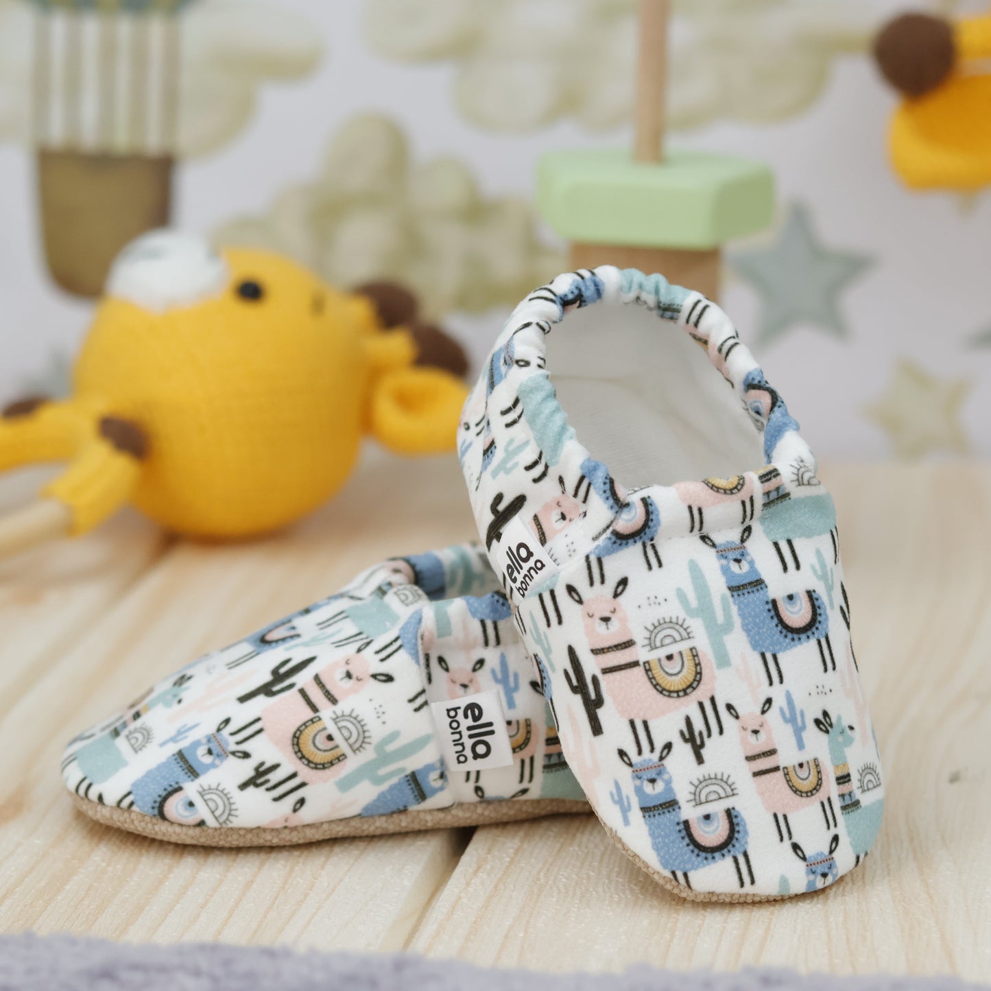 Ella Bonna Non-Slip Sole Lama Patterned Baby Booties, Home Boot Slippers Nursery Shoes