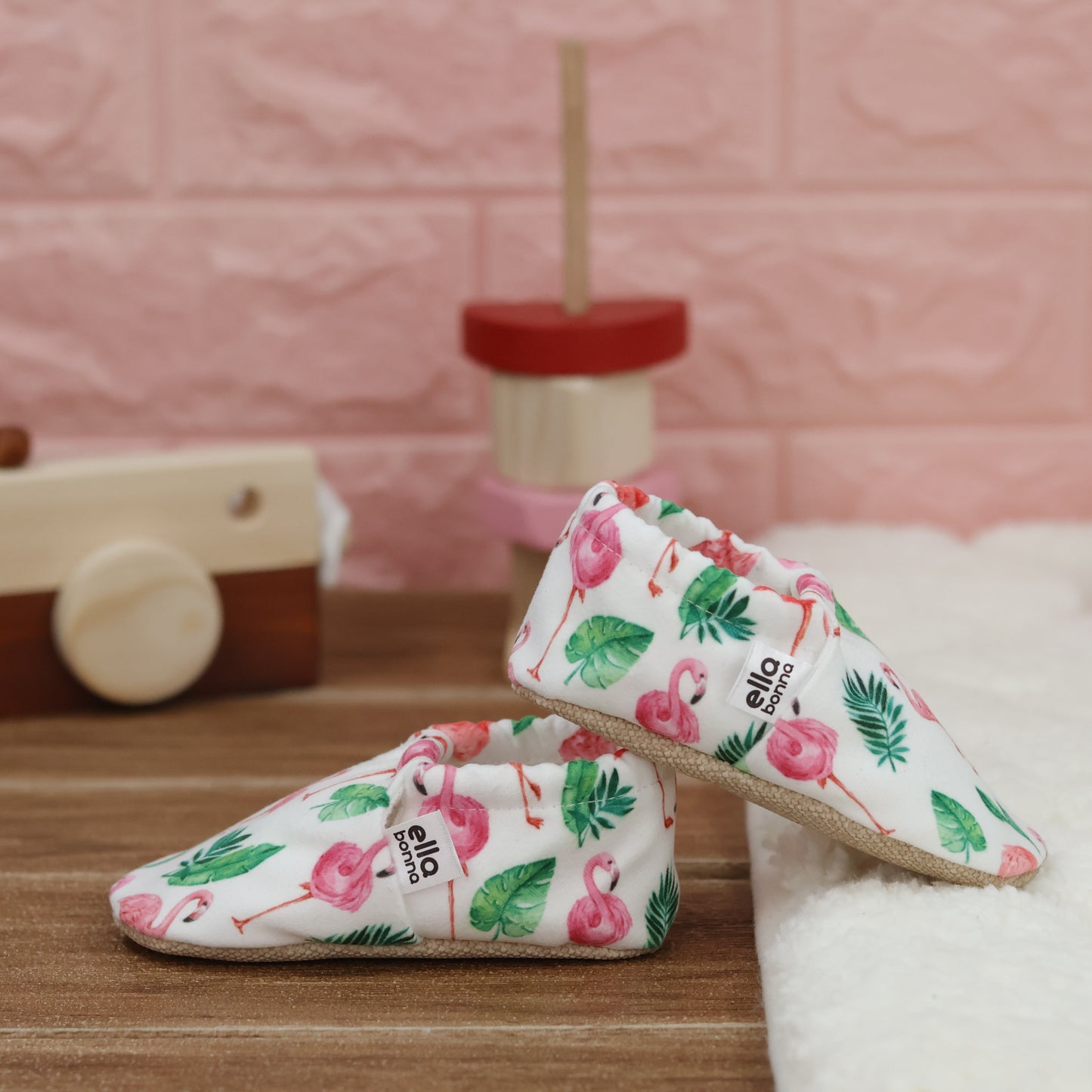 Ella Bonna Non-Slip Sole Flamingo Patterned Baby Booties, Home Boot Slippers Nursery Shoes