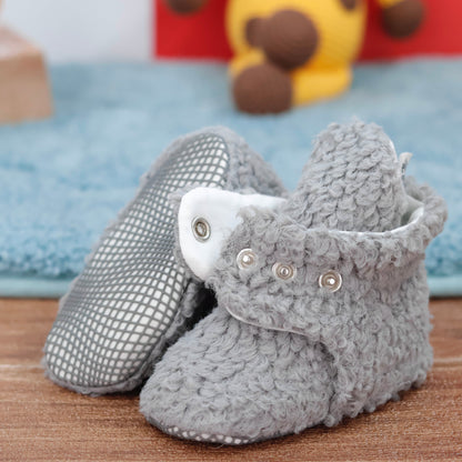 Non-Slip Sole, Organic Cotton Inner Lining,Newborn Shoes ,Tedy Booties, Gray Baby Booties