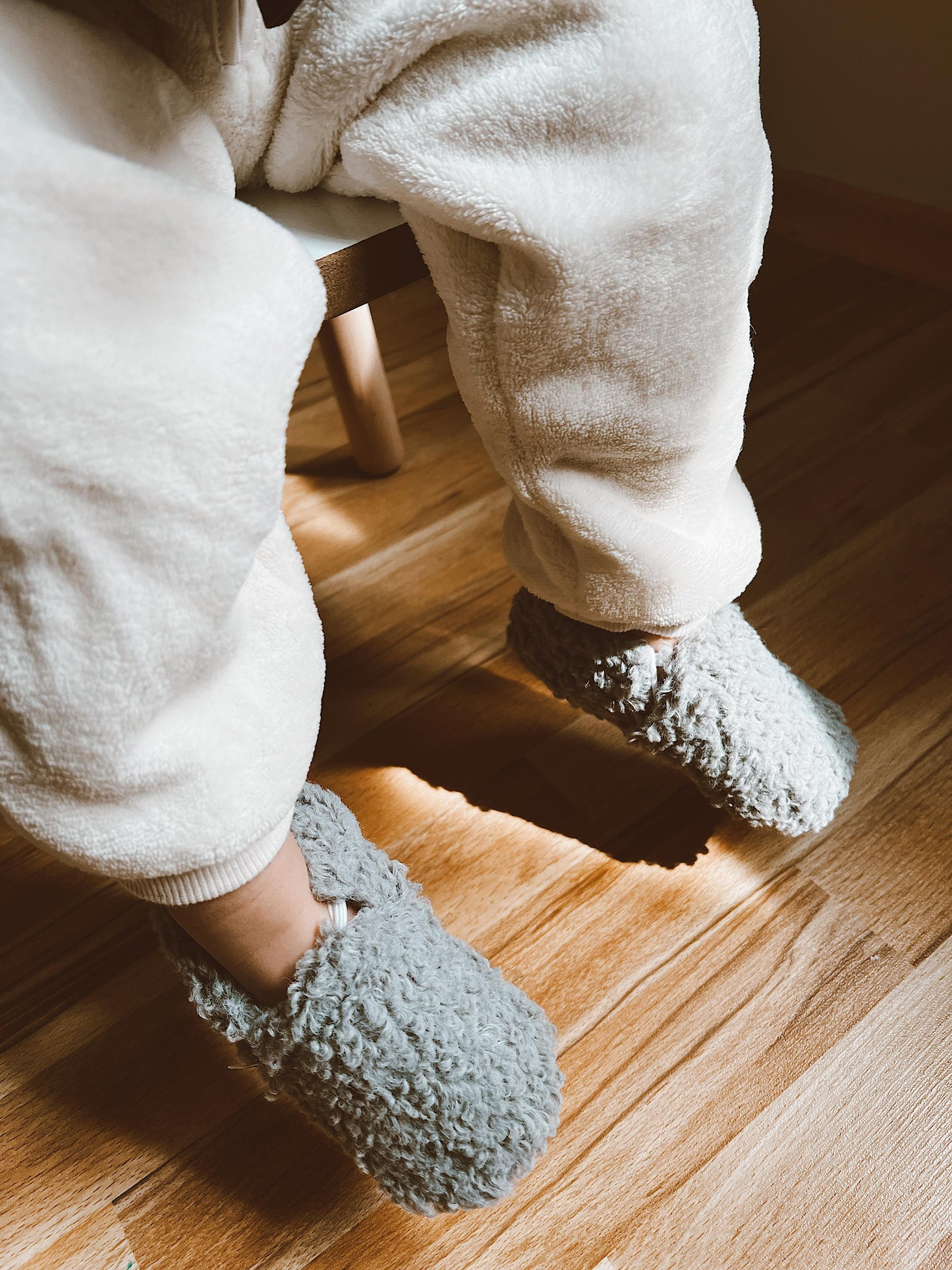 Tedy Baby Booties House Slippers, Non-Slip Sole, Organic Cotton Lining, Home Nursery Shoes Gray