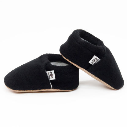 Fleece Baby House Booties, Non-Slip Sole, Organic Cotton Lining, Black