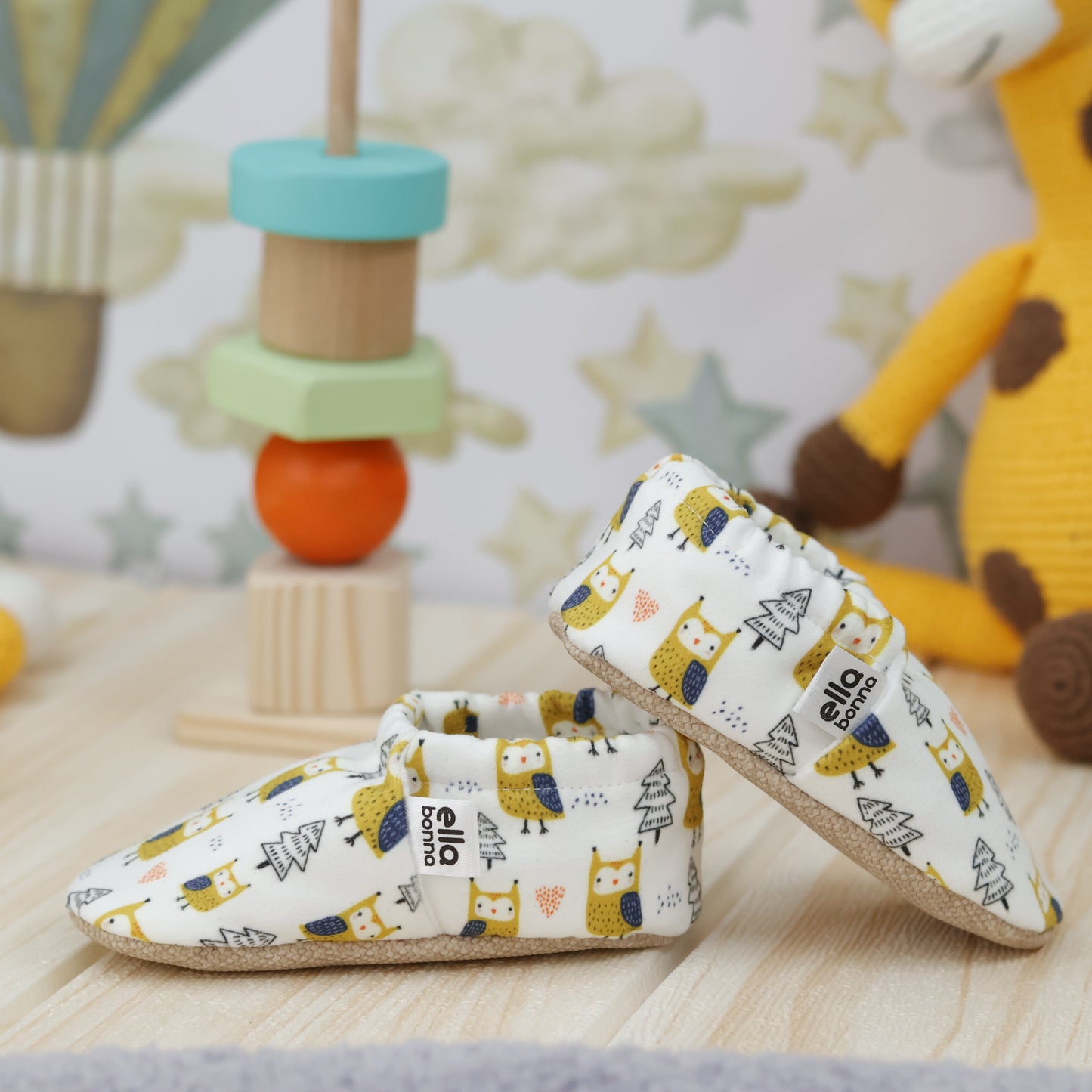 Ella Bonna Non-Slip Sole Bird Patterned Baby Booties, Home Boot Slippers Nursery Shoes