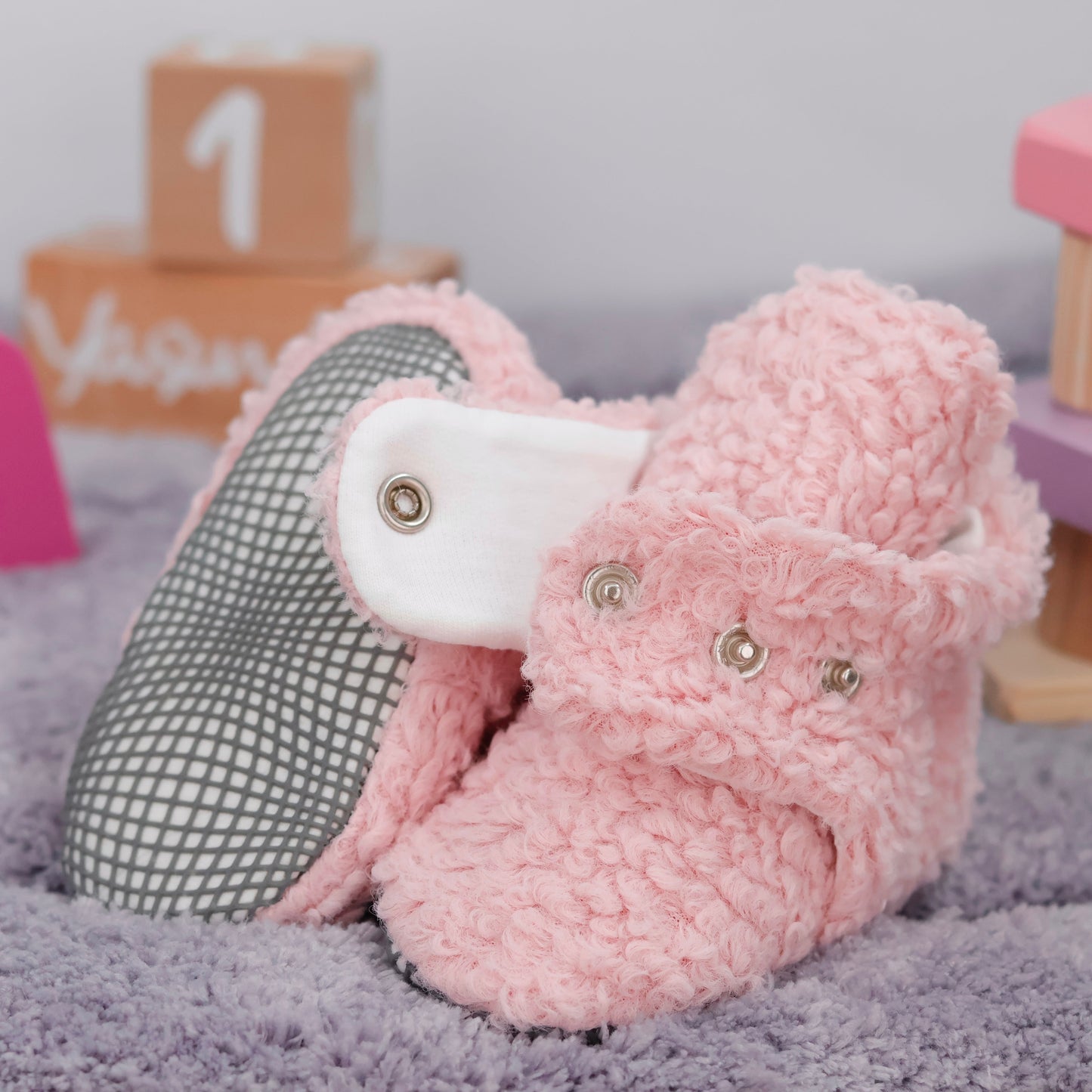 Non-Slip Sole, Organic Cotton Inner Lining,Newborn Shoes ,Tedy Booties, Pink Baby Booties