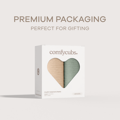 Muslin Cotton Bassinet Sheets, 2 Pack in Fern and Cream