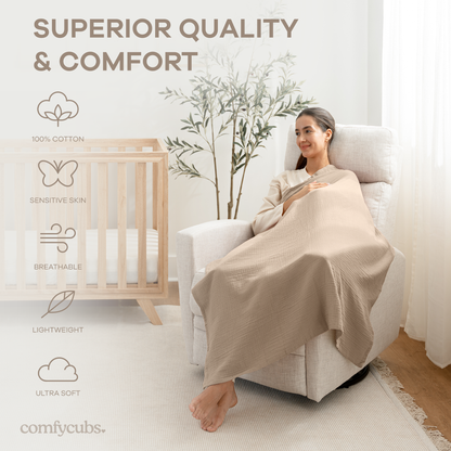 Muslin Swaddle Blankets Pack of 3, 42” x 42” in Sand, Cedar, Caramel