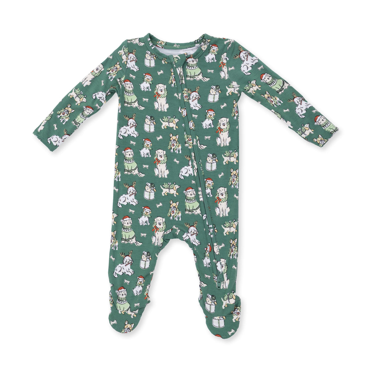 Christmas Dogs Uni - Bamboo - 2 Way Zipper Footie