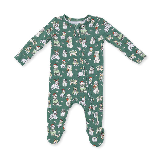 Christmas Dogs Uni - Bamboo - 2 Way Zipper Footie
