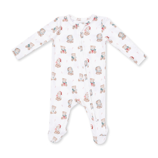 Christmas Teddy Bears Uni - Bamboo - 2 Way Zipper Footie