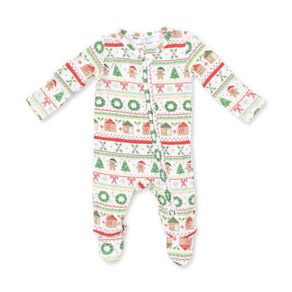 Gingerbread Fair Isle Uni - Bamboo - 2 Way Zipper Footie