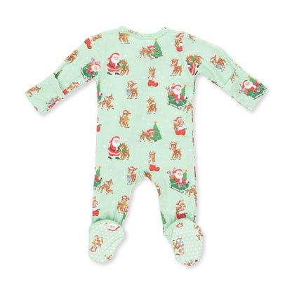 Vintage Reindeer & Santa Uni - Bamboo - 2 Way Zipper Footie