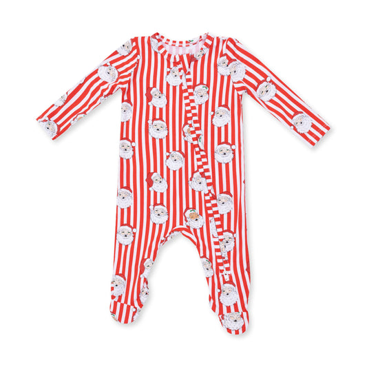 Vintage Santa Stripe - Bamboo - 2 Way Zipper Footie