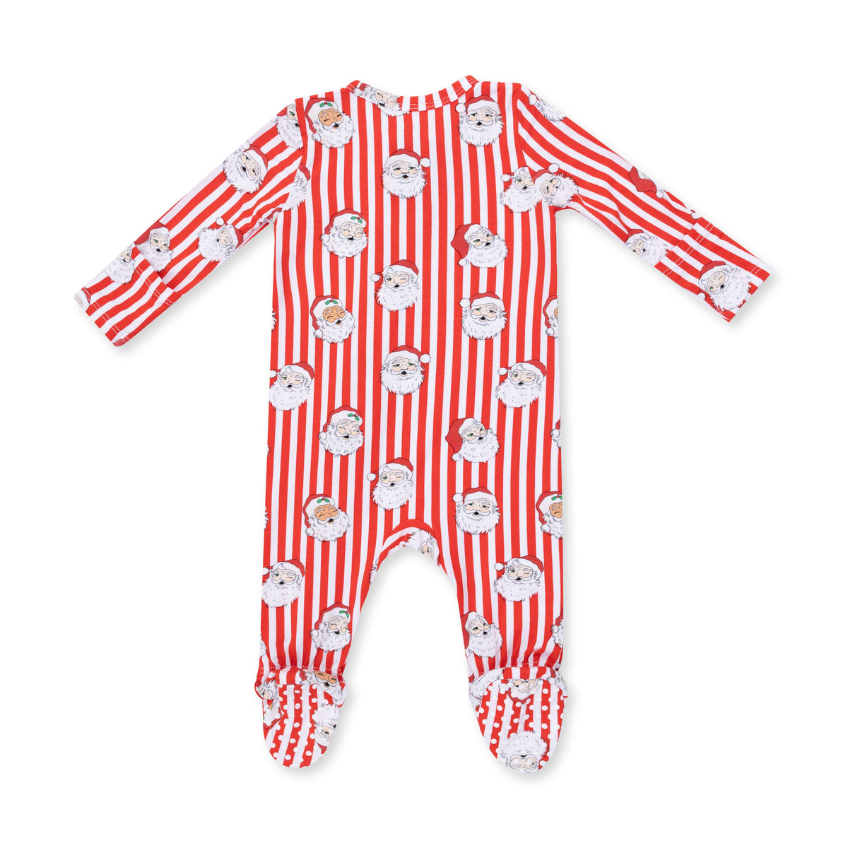 Vintage Santa Stripe - Bamboo - 2 Way Zipper Footie
