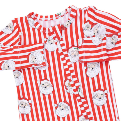 Vintage Santa Stripe - Bamboo - 2 Way Zipper Footie