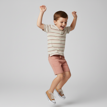 Organic Collar Tee & Shorts Set - Terra Stripes