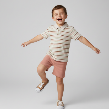 Organic Collar Tee & Shorts Set - Terra Stripes