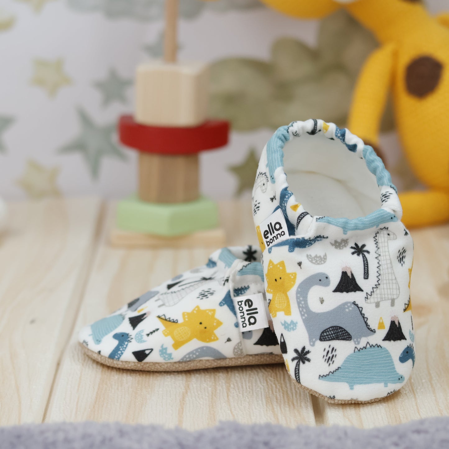 Ella Bonna Non-Slip Sole Dinosaur Patterned Baby Booties, Home Boot Slippers Nursery Shoes