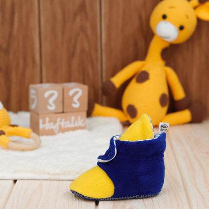 Anti-Slip Sole, Fleece Baby Booties, Newborn Home Booties, Sweat Proof Organic Cotton Lining, Yellow Blue