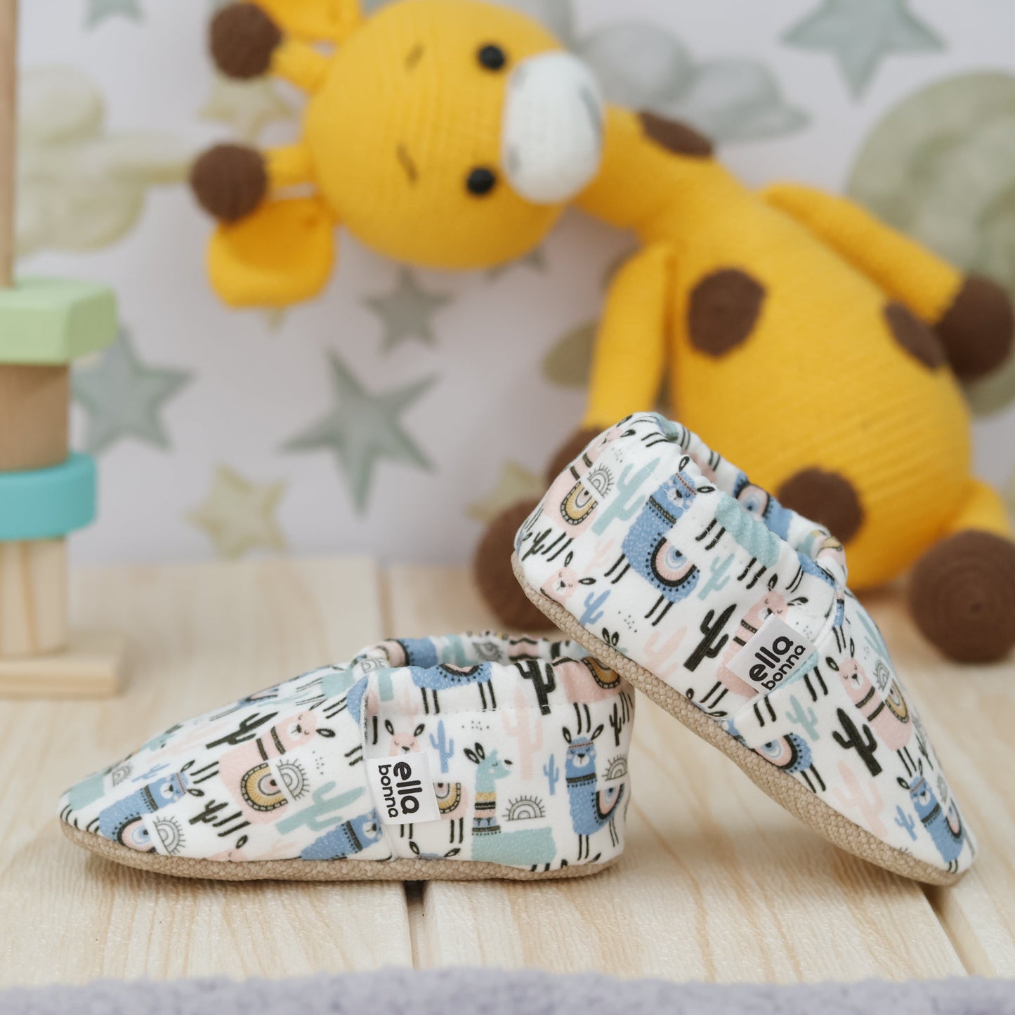 Ella Bonna Non-Slip Sole Lama Patterned Baby Booties, Home Boot Slippers Nursery Shoes