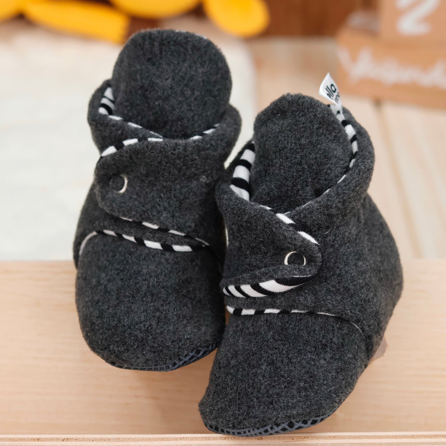 Anti-Slip Sole, Fleece Baby Booties, Newborn Home Booties, Sweat Proof Organic Cotton Lining, Anthracite