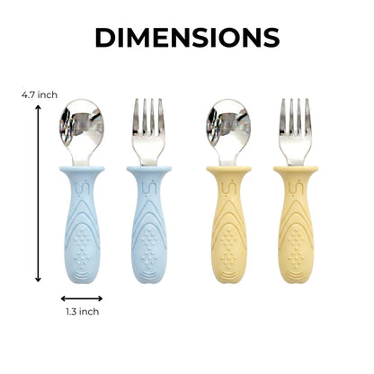Stainless Steel Self Feeding Utensil Set of 4 (Butter Yellow & Baby Blue)