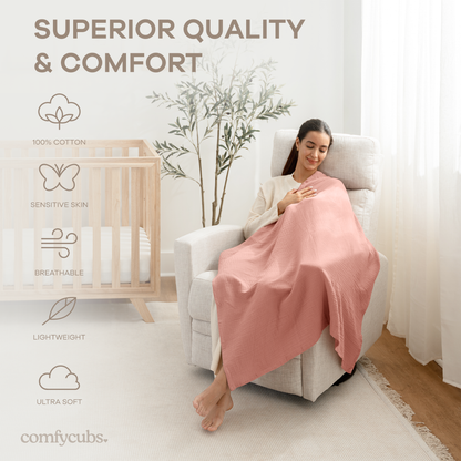 Muslin Swaddle Blankets Pack of 3, 42” x 42” in Blush, Bold Blush, Dusty Rose