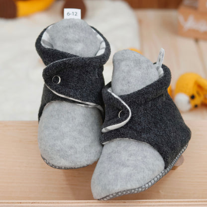 Anti-Slip Sole, Fleece Baby Booties, Newborn Home Booties, Sweat Proof Organic Cotton Lining, Gray Anthracite