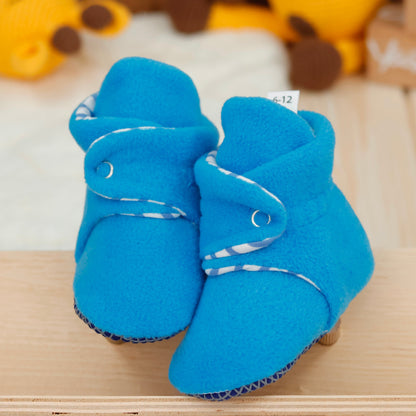 Anti-Slip Sole, Fleece Baby Booties, Newborn Home Booties, Sweat Proof Organic Cotton Lining, Light Blue