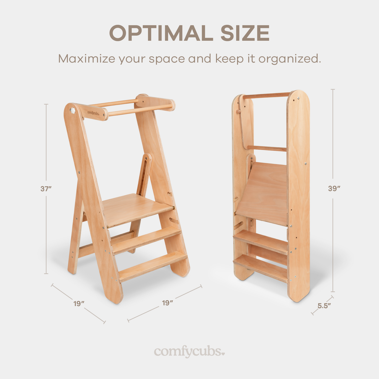 Kids Step Stool for Ages 3+ in Natural Wood