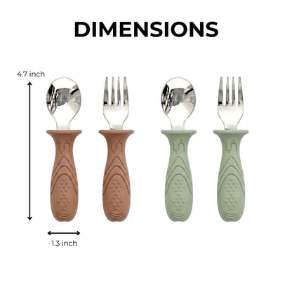 Stainless Steel Self Feeding Utensil Set of 4 (Butter Yellow & Baby Blue)